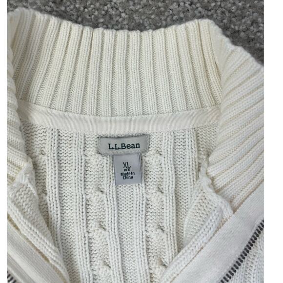 L.L. Bean Cardigan Sweater Cable Knit Zip Fisherman Preppy Cream Size Large - Picture 4 of 9